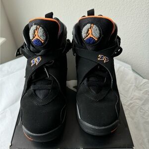 Kids Black Air Jordan 8 retro Shoes. Black/Bright citrus/Gray